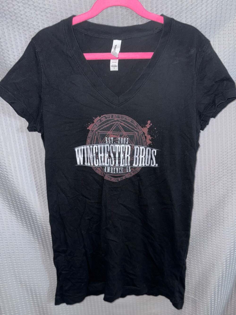 Supernatural Winchester Bros Whiskey Style V-Neck Graphic T-Shirt